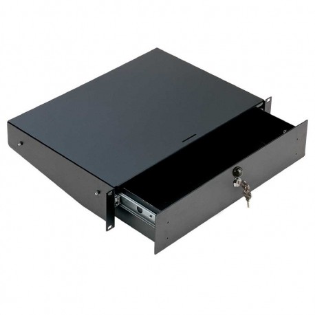 SLIDING DRAWER 19'' 2U WITH LOCK - DEPTH 300mm - BLACK